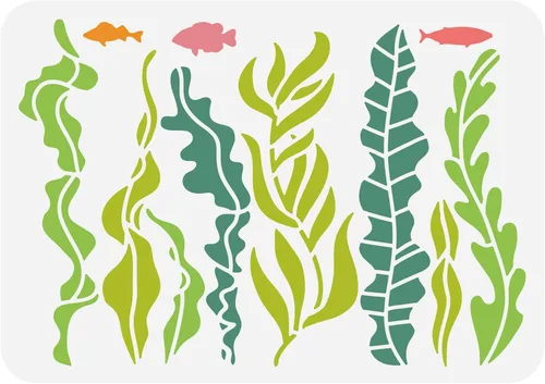 Miniatura 8 de BENECREAT Plantilla de coral, plantillas de plástico reutilizables de 12 x 12 pulgadas, patrón de plantas marinas, plantilla de pintura para diario