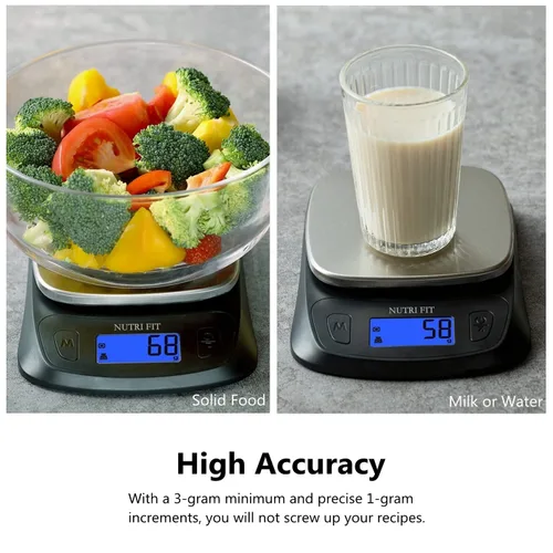 Miniatura 8 de NUTRI FIT Báscula de cocina ultra delgada, báscula digital de peso de alimentos para hornear cocinar en gramos y onzas, pantalla LCD retroiluminada