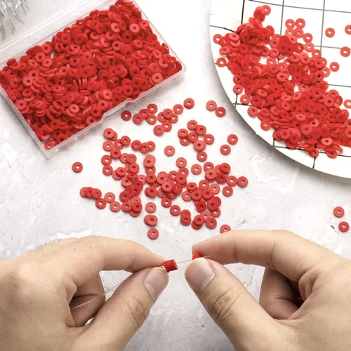 Miniatura 3 de Cuentas de arcilla polimérica roja, cuentas Heishi de 0.236 in para joyería, pulseras, collares, 1000 unidades Rojo