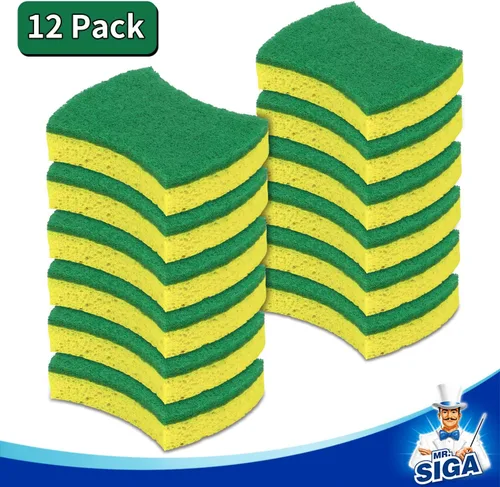Miniatura 4 de MR.SIGA Esponja exfoliante de celulosa resistente, esponja de doble cara para lavar platos para cocina, paquete de 12