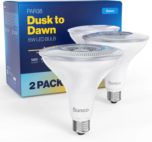 Sunco Foco LED para Exteriores, Bombilla PAR38 Impermeable del Atardecer al Amanecer, 1250 LM, Equivalente a 120W 15W, Exterior, Clasificado para