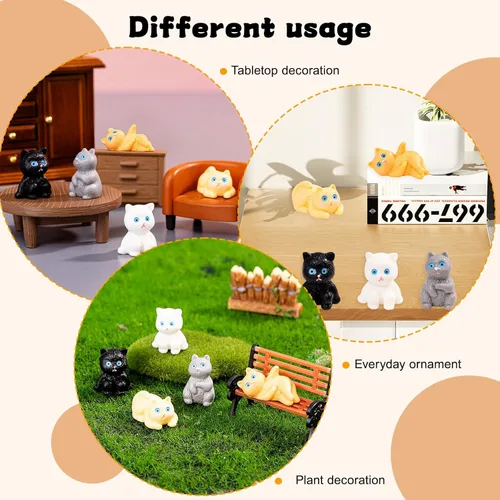 Miniatura 5 de 20 piezas de mini resina de gato diminuto animal miniatura figuras para bricolaje jardín casa de muñecas animales accesorios micro paisaje acuario
