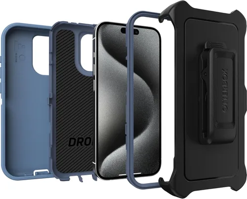 Miniatura 4 de OtterBox Funda para iPhone 15 Pro (solamente) Defender Series - Baby Blue Jeans (azul), sin pantalla, resistente y duradera, con protección