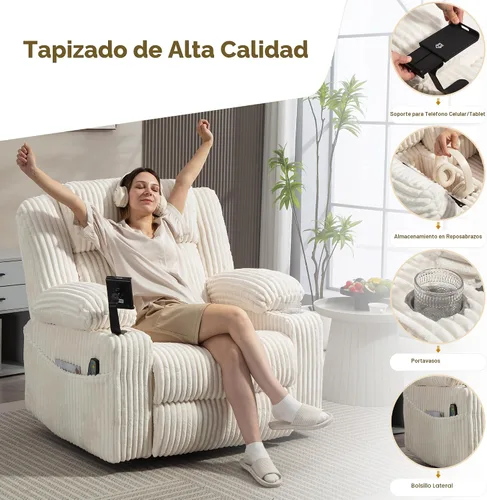 Miniatura 3 de SINCRUMI Mecedora reclinable giratoria de gran tamaño con reposacabezas ajustable de doble motor para adultos, mecedora con vibración y calor