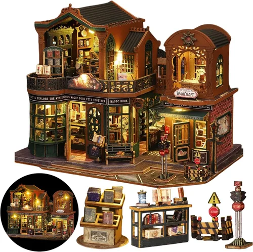Miniatura 8 de Kit de casa en miniatura para bricolaje, kit de casa de muñecas para adultos para construir, kit de mini casa con LED, kits de diorama
