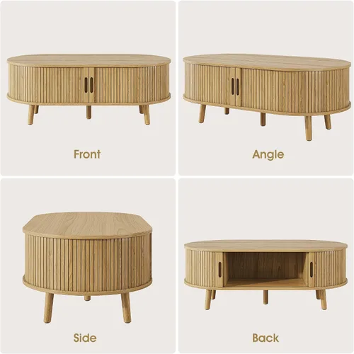 Miniatura 6 de Alohappy Mesa auxiliar ovalada de 42.5 pulgadas de ancho, mesa de centro moderna de mediados de siglo con puerta corrediza de tambor, mesa central