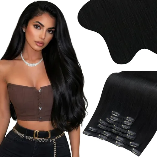 Miniatura 57 de Moresoo Extensiones de cabello humano con clip, balayage, color marrón oscuro a marrón dorado con clip, extensiones de cabello humano con clip, 5