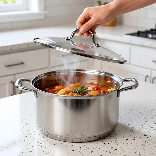 Miniatura 6 de Olla de 10 cuartos de galón con tapa de vidrio, olla de sopa de acero inoxidable de grado alimenticio premium, olla grande para cocinar guisos