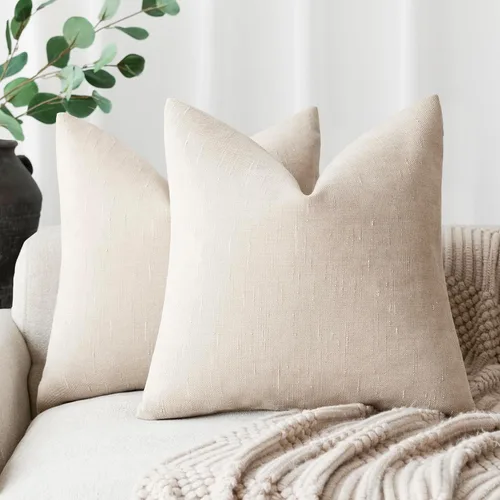 Miniatura 14 de Foindtower - Paquete de 2 fundas de almohada decorativas, cuadradas, cómodas, unicolor, suaves, lumbares, estilo rústico neutro, para sofá, sillón