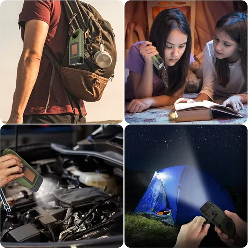 Miniatura 7 de Simpeak Paquete de 2 linternas de manivela con energía solar, linterna LED recargable de emergencia para supervivencia, luz de anilla de enganche