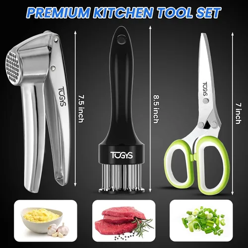 Miniatura 2 de Juego de herramientas de cocina 3 en 1 de alta calidad, prensa de ajo de acero inoxidable resistente, tijeras de hierbas y ablandador de carne, a