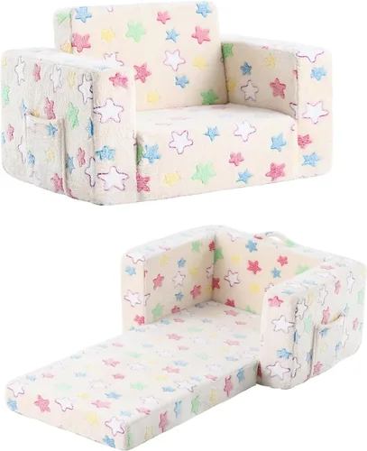 Miniatura 17 de Tiita Sillón Sofá para Niños, Sillas Sofá Cómodas Plegables para Niños Pequeños, Sofás de Felpa 2 en 1 Desplegables para Niños, Silla con Rosa