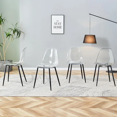 Miniatura 3 de RGZ Juego de 4 sillas de comedor, sillas de acrílico con asiento transparente en forma de cuchara, sillas de comedor transparentes con patas
