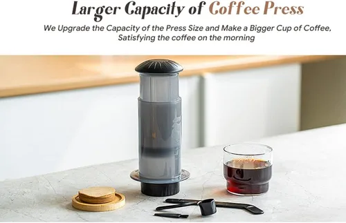 Miniatura 7 de RECAFIMIL Máquina de prensa de café – Nuevo diseño de mayor capacidad hace rápidamente delicioso café sin amargor – 1 a 3 tazas por prensado Cafetera