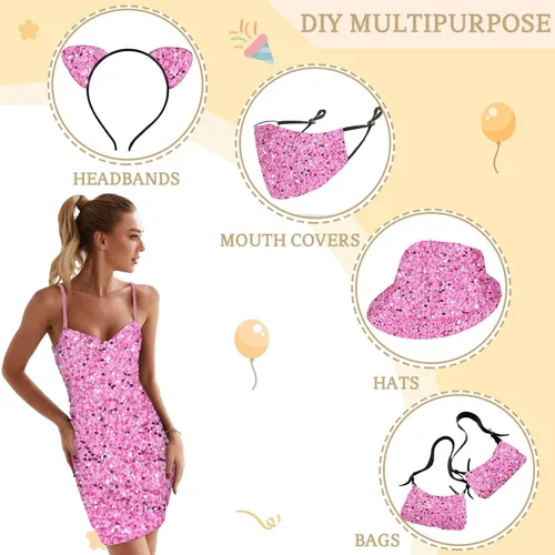 Miniatura 3 de MODFUNS The Yard - Tela de lentejuelas rosa brillante de 1 yarda, tela de terciopelo elástico para coser ropa, lentejuelas rosas con purpurina