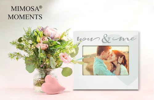 Miniatura 3 de Marco de fotos romántico blanco de 4 x 6, diseño de corazón You & Me, construcción de MDF, pantalla de mesa de vidrio real, regalo ideal