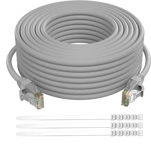 Miniatura 8 de Adoreen Cable de Ethernet Cat 6 de 30 pies - Blanco, cable de red RJ45 redondo y sin enganches para interiores y exteriores, POE, cable de parche