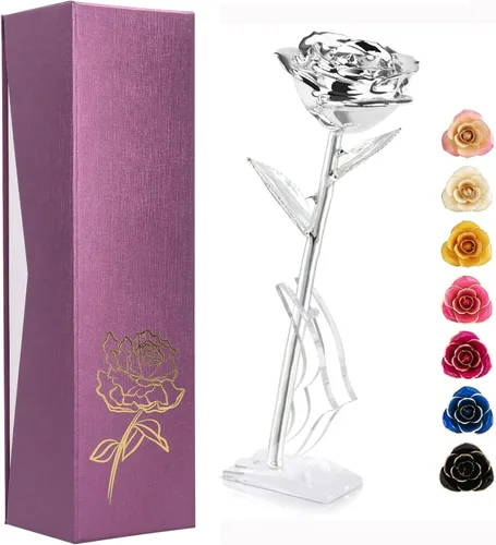 Miniatura 10 de Ejoyous Regalo de rosa para el día de la madre para mamá, rosa sumergida en oro de 24 quilates chapada en oro real preservada para siempre con Rosa