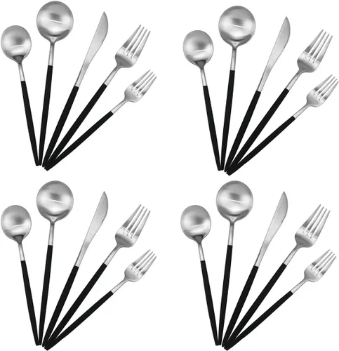 Miniatura 15 de Juego de cubiertos de acero inoxidable 18/10 de 20 piezas, vajilla de lujo para viajes, incluye cuchillo, tenedor, cuchara, servicio para 4