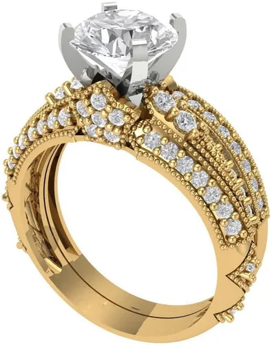 Miniatura 2 de Clara Pucci Anillo de compromiso de zafiro blanco con grabado personalizado de corte redondo de 2.10 quilates, conjunto nupcial de 14 quilates, oro
