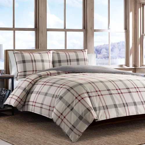 Eddie Bauer - Juego de funda de edredón tamaño Queen, ropa de cama reversible de algodón con fundas a juego, elegante decoración del hogar (gris