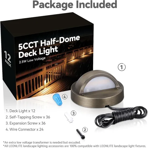 Miniatura 9 de LEONLITE Paquete de 12 luces LED de bajo voltaje, 2.3 W, 170 lúmenes, luz de barandilla de escalera de paisaje con 12-36 V CA/CC, aluminio fundido a