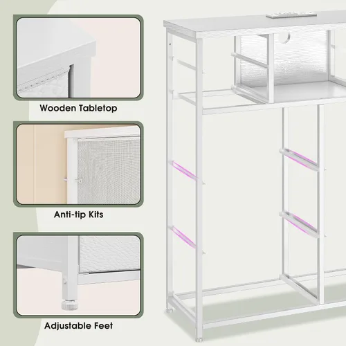 Miniatura 8 de Romorgniz - Cómoda blanca para dormitorio con 10 cajones con luz LED y toma de corriente, cómodas de tela y cómoda con estantes abiertos para Blanco
