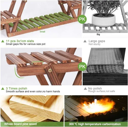 Miniatura 4 de Soporte de madera para plantas para interiores, estante de 6 niveles con forma de triángulo, soporte para macetas de múltiples niveles para patio
