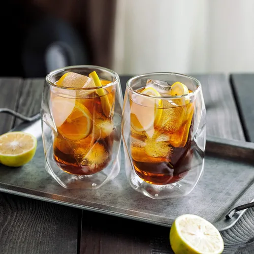 Miniatura 5 de BTAT - Vasos de doble pared, paquete de 4, 12 onzas (11.8 fl oz), vasos de vidrio aislados en forma de diamante, vasos de doble pared para té