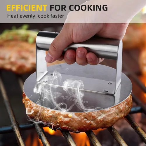 Miniatura 4 de Prensa de hamburguesa aplastada, prensa de acero inoxidable perfectamente crujiente, antiadherente, fácil de limpiar e ideal para cocinar barbacoa