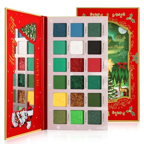 Paleta de sombras de ojos verdes de maquillaje de Navidad, paleta de sombras de ojos verde bosque cromado, sombra de ojos verde azulado, dorado,