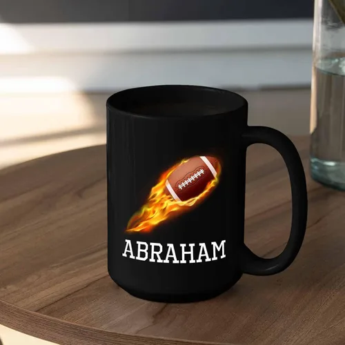 Miniatura 4 de Taza de café de fútbol personalizada con nombre, regalos para hombres, mujeres, amantes del fútbol, taza de cerámica negra personalizada de 11 onzas