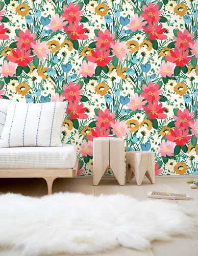 Miniatura 2 de Papel tapiz floral removible botánico de primavera para baño, papel tapiz botánico para inquilinos botánicos, papel tapiz de contacto de flores