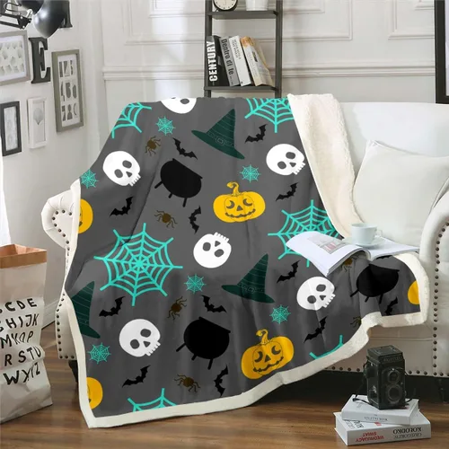 Miniatura 20 de Erosebridal Manta gótica de murciélagos de Halloween, manta de forro polar blanco y negro de 40 x 50 pulgadas, silueta vintage para niños, sombras