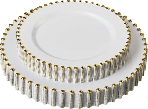 Miniatura 27 de Plasticpro - Juego de platos combinados de 32 piezas de plástico para cena, platos desechables de plástico elegantes y resistentes para fiestas de 7