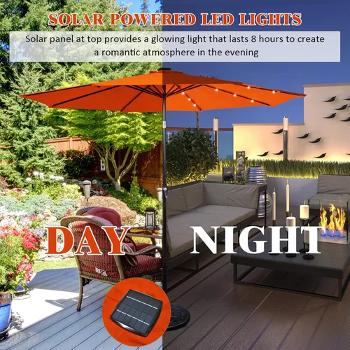 Miniatura 6 de Tangkula Sombrilla solar de patio de 10 pies, sombrilla de mercado de mesa al aire libre con 24 luces LED, ajuste de inclinación, mango de manivela