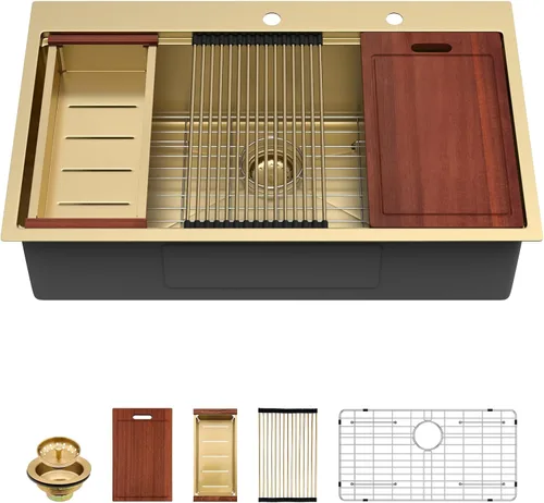 Miniatura 27 de Sarlai 15 Fregadero de Barra de 15x15 Pulgadas para Cocina, Fregadero de Barra de Acero Inoxidable de Calibre 16, Estación de Trabajo con Repisa