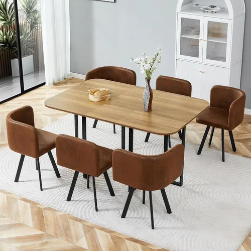 Miniatura 11 de Juego de mesa de comedor para 6, mesa de cocina de mármol y madera sintética de 60 pulgadas con 6 sillas de piel sintética, moderno juego de mesa