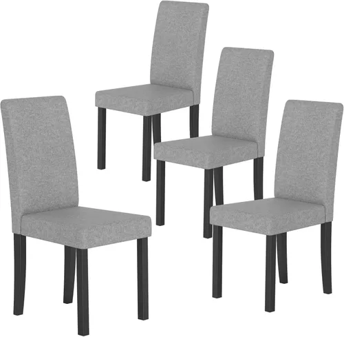 Miniatura 16 de COSTWAY Juego de 2 sillas de comedor sin brazos de tela, sillas laterales tapizadas de cocina con patas de madera de goma, asiento acolchado y Beige