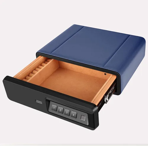 Caja fuerte biométrica de huellas dactilares, caja fuerte deslizante para pistolas, caja fuerte de almacenamiento de joyas envuelta en cuero,