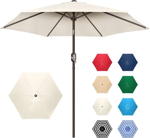 Sombrilla de patio de 7.5 pies/9 pies, sombrilla de piscina con protección UV con poste resistente, sombrilla para exteriores con botón de
