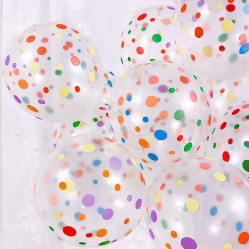 50 globos de lunares, globos arcoíris de 12 pulgadas, globo de látex transparente con puntos multicolor para mujeres y hombres, decoración colorida