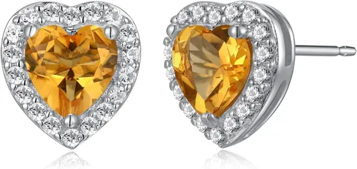 Miniatura 20 de Amazon Essentials Aretes de plata de ley con halo de corazón de zafiro blanco, (anteriormente colección Amazon)