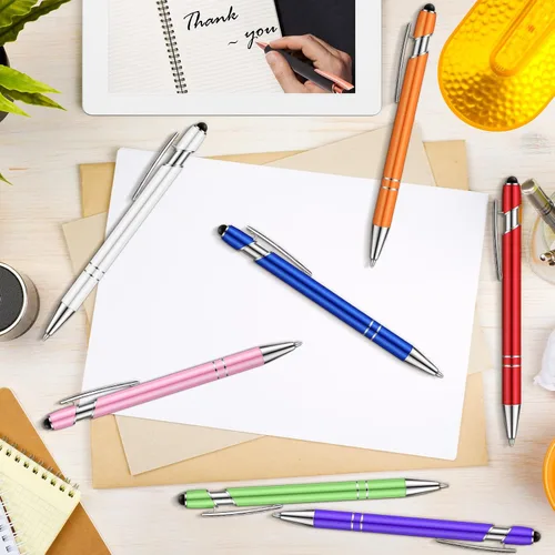 Miniatura 7 de Tenare 12 piezas 2 en 1 bolígrafo de metal con punta de lápiz capacitivo, bolígrafo de 1,0 mm de tinta negra para pantallas táctiles (color surtido)