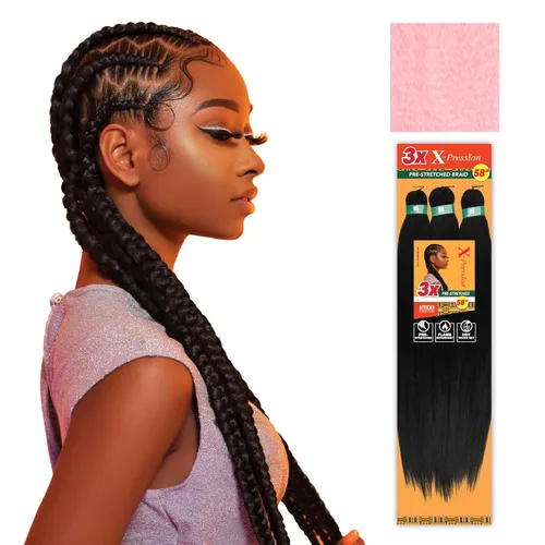 Miniatura 34 de Sensationnel X-Pression - Trenzas prestiradas, 3 unidades, 58 pulgadas, paquete de 1 unidad, 1B