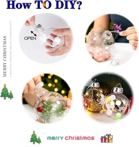 Miniatura 3 de Neioaas Bolas de Plástico Transparente Colgante - Juego de 12 Bolas Decorativas de Navidad DIY, Bolas Rellenables de Plástico Transparente DIY