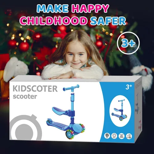 Miniatura 9 de Patinete ajustable 2 en 1 para niños de 3 a 5 años (adecuado de 3 a 12 años), manillar de 5 niveles y asiento extraíble, ruedas con luces LED, Rosa