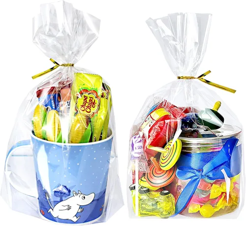 PigPotParty Bolsas de celofán de 8 x 11 pulgadas, paquete de 100 bolsas de regalo de plástico transparente con refuerzo inferior para exhibición de