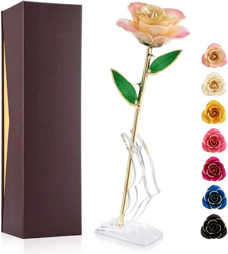 Miniatura 29 de Ejoyous Regalo de rosa para el día de la madre para mamá, rosa sumergida en oro de 24 quilates chapada en oro real preservada para siempre con Rosa