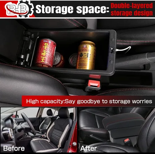 Miniatura 6 de BHB Caja de reposabrazos para consolas compatible con Nissan Almera Versa 2016-2019, caja de consola central, caja de reposabrazos de carga USB